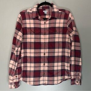 Carhartt Women’s Maroon & Pale Pink Button Down Flannel in Size 4/6 Medium